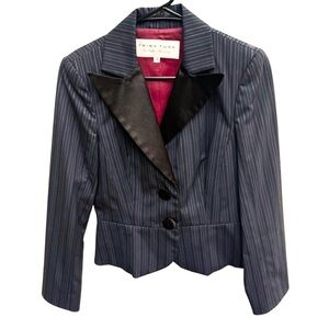 Trina Turk Pinstripe Cropped Satin Lapel Blazer – Size 4